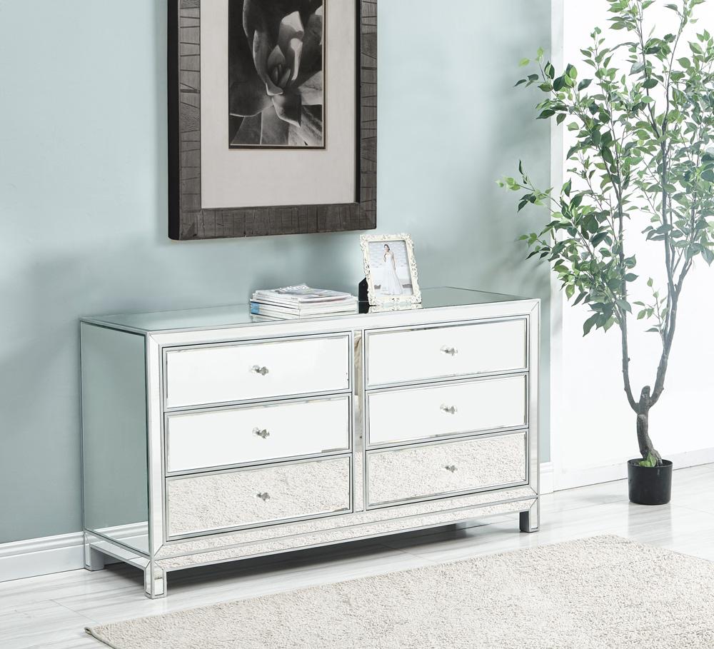 Elegant Furniture & Lighting - Reflexion Dresser 6 drawers 60in. W x 18in. D x 32in. H in antique silver paint - MF72036 veiw 10