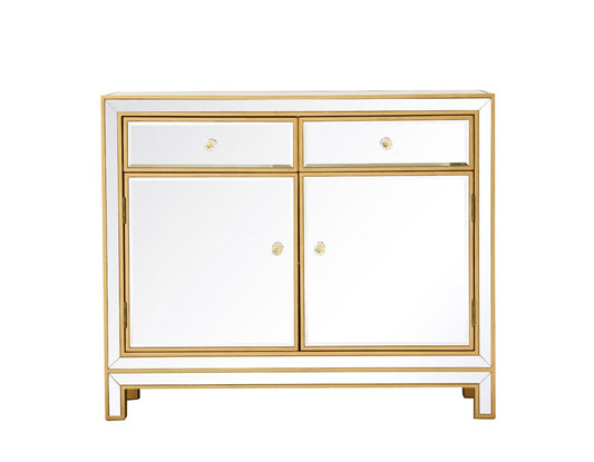 Elegant Furniture & Lighting - Reflexion End table 2 drawers 2 doors 38in. W x 12in. D x 32in. H in gold - MF72002G veiw 1