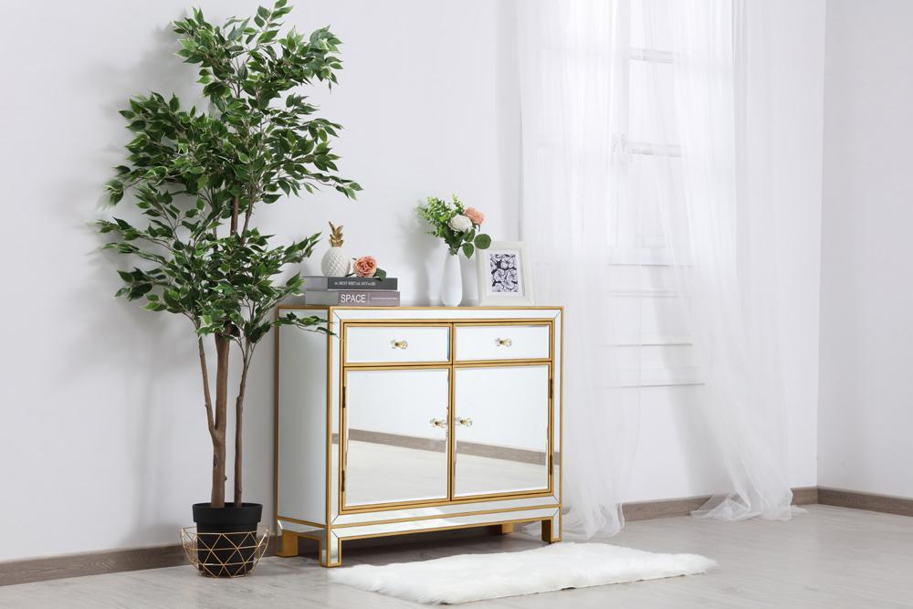 Elegant Furniture & Lighting - Reflexion End table 2 drawers 2 doors 38in. W x 12in. D x 32in. H in gold - MF72002G veiw 2