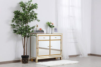 Elegant Furniture & Lighting - Reflexion End table 2 drawers 2 doors 38in. W x 12in. D x 32in. H in gold - MF72002G veiw 2