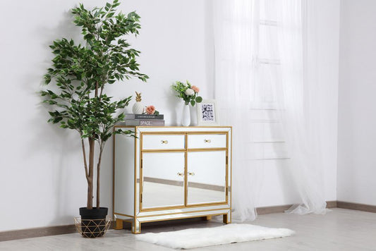 Elegant Furniture & Lighting - Reflexion End table 2 drawers 2 doors 38in. W x 12in. D x 32in. H in gold - MF72002G veiw 2