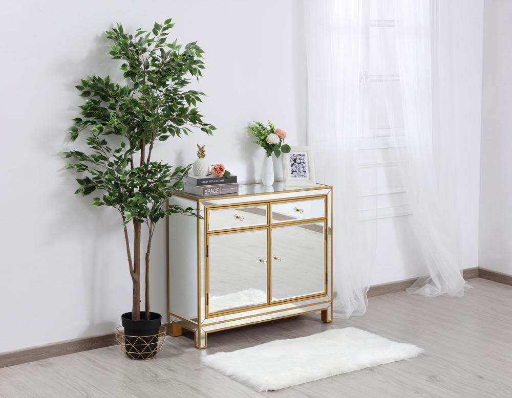 Elegant Furniture & Lighting - Reflexion End table 2 drawers 2 doors 38in. W x 12in. D x 32in. H in gold - MF72002G veiw 3
