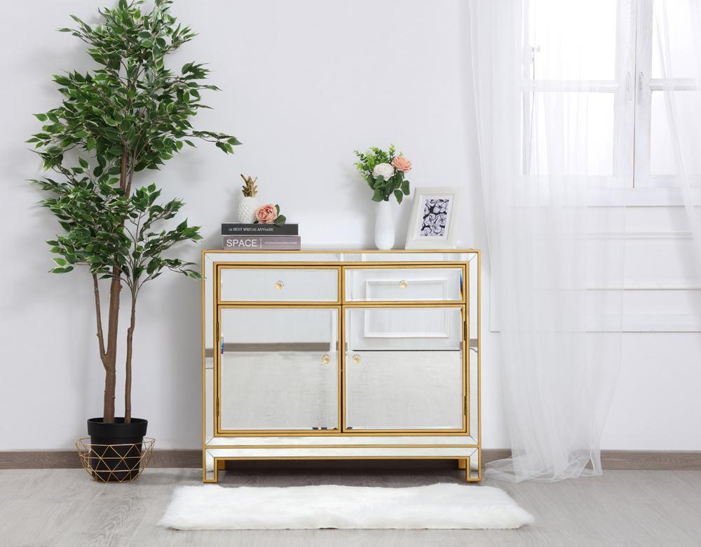 Elegant Furniture & Lighting - Reflexion End table 2 drawers 2 doors 38in. W x 12in. D x 32in. H in gold - MF72002G veiw 4