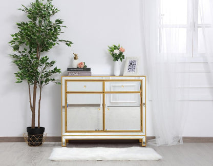 Elegant Furniture & Lighting - Reflexion End table 2 drawers 2 doors 38in. W x 12in. D x 32in. H in gold - MF72002G veiw 4