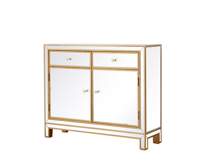 Elegant Furniture & Lighting - Reflexion End table 2 drawers 2 doors 38in. W x 12in. D x 32in. H in gold - MF72002G veiw 5