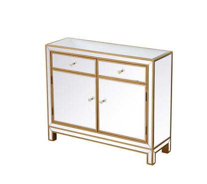 Elegant Furniture & Lighting - Reflexion End table 2 drawers 2 doors 38in. W x 12in. D x 32in. H in gold - MF72002G veiw 6