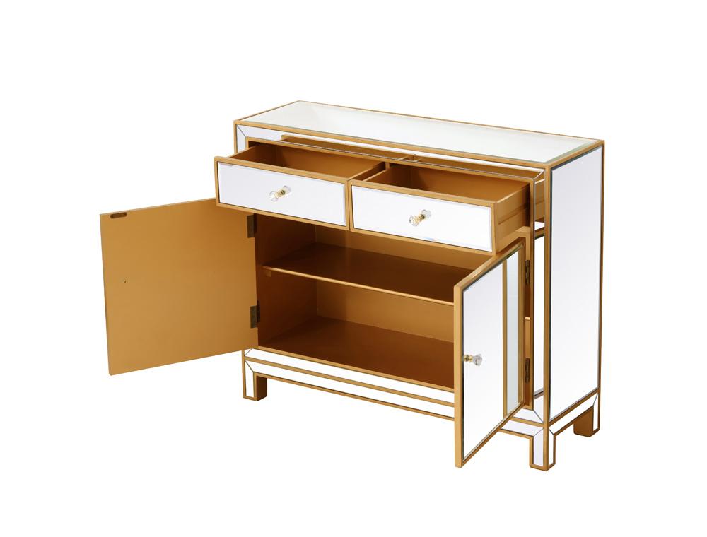 Elegant Furniture & Lighting - Reflexion End table 2 drawers 2 doors 38in. W x 12in. D x 32in. H in gold - MF72002G veiw 7