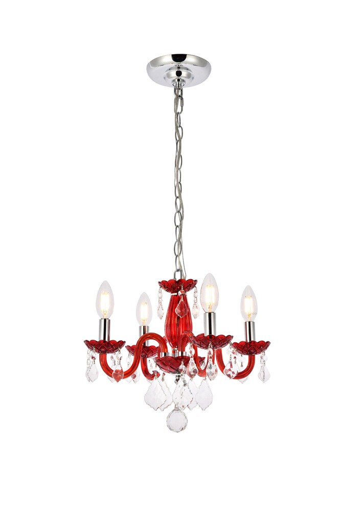 Elegant Furniture & Lighting - Rococo 4 light Red Pendant Bordeaux (Red) Royal Cut Crystal - V7804D15RD/RC veiw 1