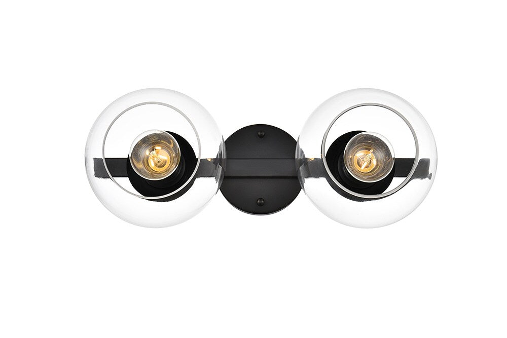 Elegant Furniture & Lighting - Rogelio 2 light Black and Clear Bath Sconce - LD7320W17BLK veiw 1