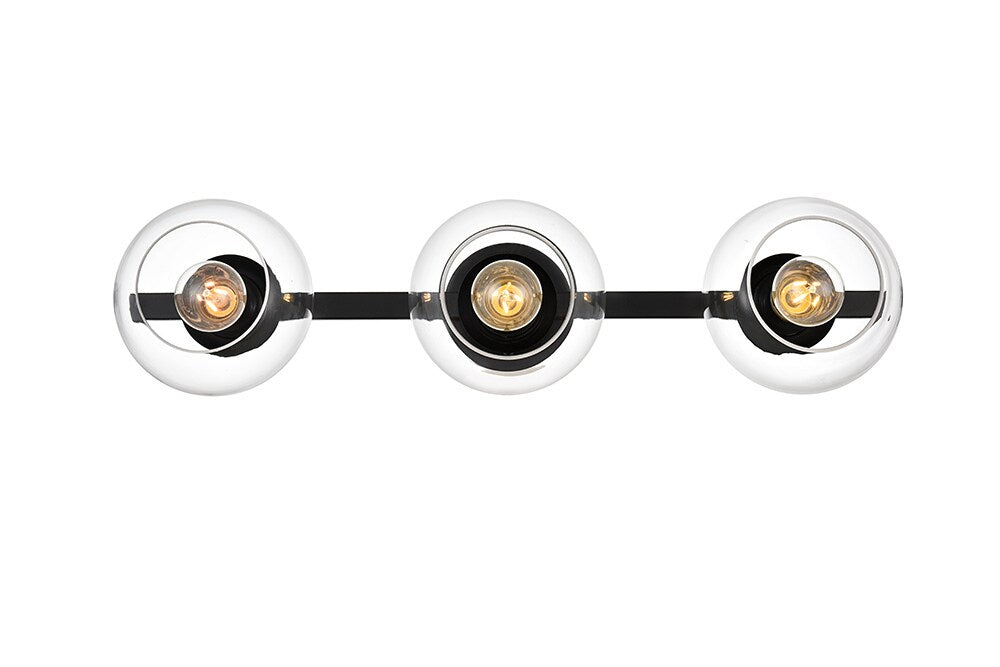 Elegant Furniture & Lighting - Rogelio 3 light Black and Clear Bath Sconce - LD7320W27BLK veiw 1