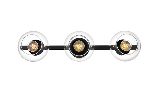 Elegant Furniture & Lighting - Rogelio 3 light Black and Clear Bath Sconce - LD7320W27BLK veiw 1