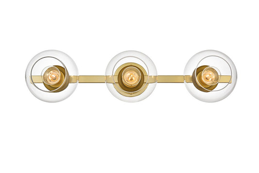 Elegant Furniture & Lighting - Rogelio 3 light Brass and Clear Bath Sconce - LD7320W27BRA veiw 1