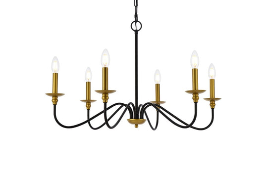 Elegant Furniture & Lighting - Rohan 30 inch chandelier in matte black and brass - LD5056D30BRB veiw 1