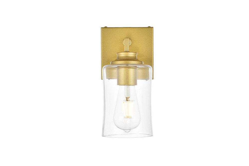 Elegant Furniture & Lighting - Ronnie 1 light Brass and Clear Bath Sconce - LD7314W5BRA veiw 1