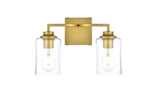 Elegant Furniture & Lighting - Ronnie 2 light Brass and Clear Bath Sconce - LD7314W14BRA veiw 1
