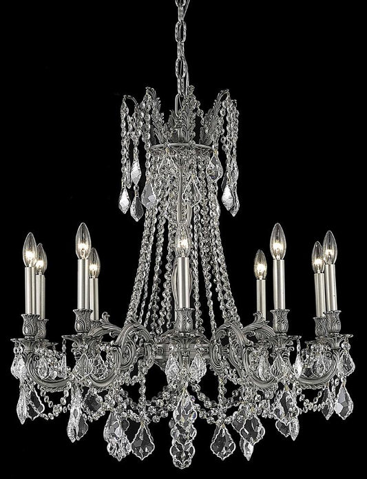 Elegant Furniture & Lighting - Rosalia 10 light Pewter Chandelier Clear Royal Cut Crystal - 9210D28PW/RC veiw 1