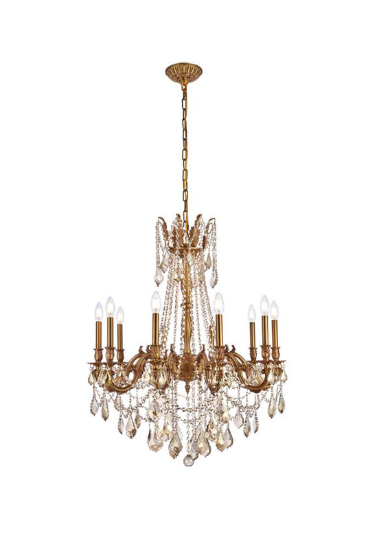 Elegant Furniture & Lighting - Rosalia 10 light French Gold Chandelier Golden Teak (Smoky) Royal Cut Crystal - 9210D28FG-GT/RC veiw 1