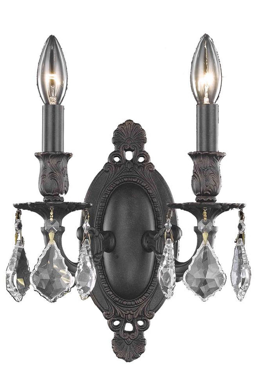Elegant Furniture & Lighting - Rosalia 2 light Dark Bronze Wall Sconce Clear Royal Cut Crystal - 9202W9DB/RC veiw 1