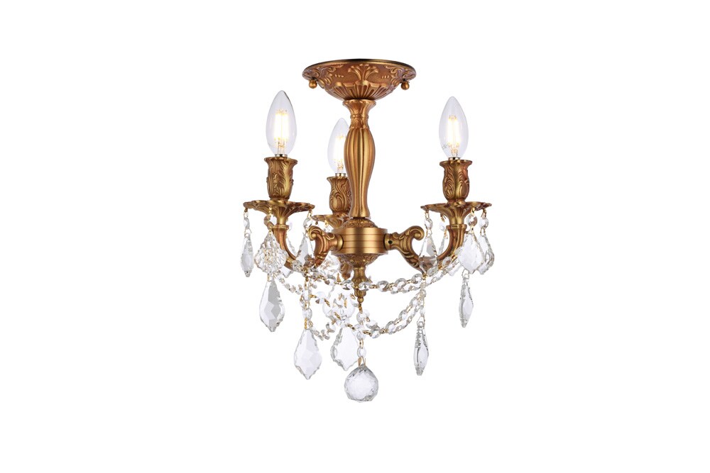 Elegant Furniture & Lighting - Rosalia 3 light French Gold Flush Mount Clear Royal Cut Crystal - 9203F13FG/RC veiw 1