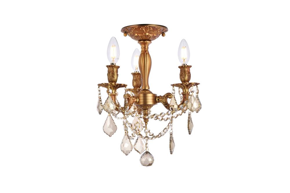 Elegant Furniture & Lighting - Rosalia 3 light French Gold Flush Mount Golden Teak (Smoky) Royal Cut Crystal - 9203F13FG-GT/RC veiw 1
