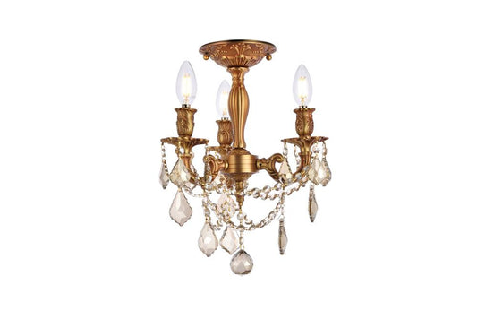 Elegant Furniture & Lighting - Rosalia 3 light French Gold Flush Mount Golden Teak (Smoky) Royal Cut Crystal - 9203F13FG-GT/RC veiw 1