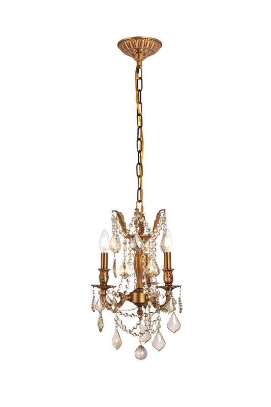 Elegant Furniture & Lighting - Rosalia 3 light French Gold Pendant Golden Teak (Smoky) Royal Cut Crystal - 9203D13FG-GT/RC veiw 1
