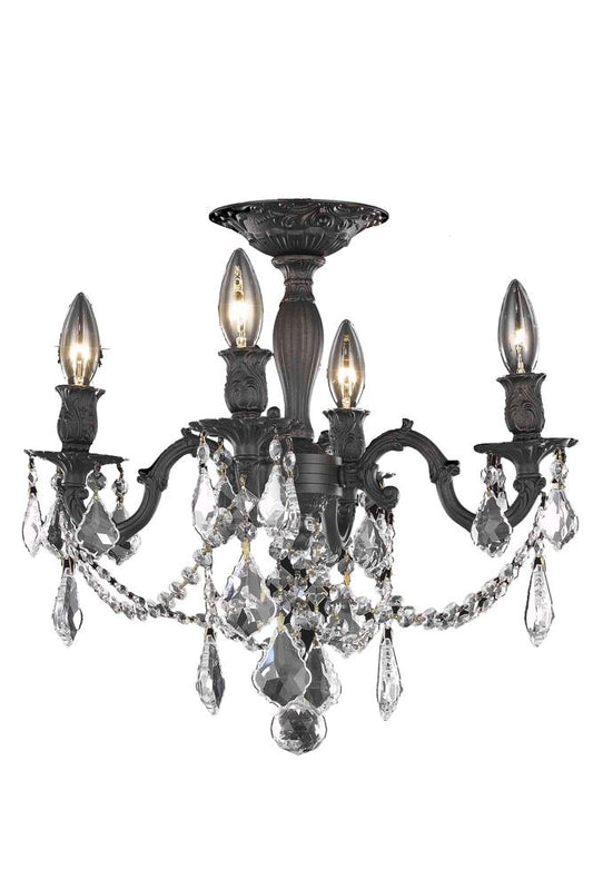 Elegant Furniture & Lighting - Rosalia 4 light Dark Bronze Flush Mount Clear Royal Cut Crystal - 9204F17DB/RC veiw 1