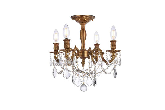 Elegant Furniture & Lighting - Rosalia 4 light French Gold Flush Mount Clear Royal Cut Crystal - 9204F17FG/RC veiw 1