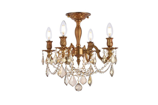 Elegant Furniture & Lighting - Rosalia 4 light French Gold Flush Mount Golden Teak (Smoky) Royal Cut Crystal - 9204F17FG-GT/RC veiw 1