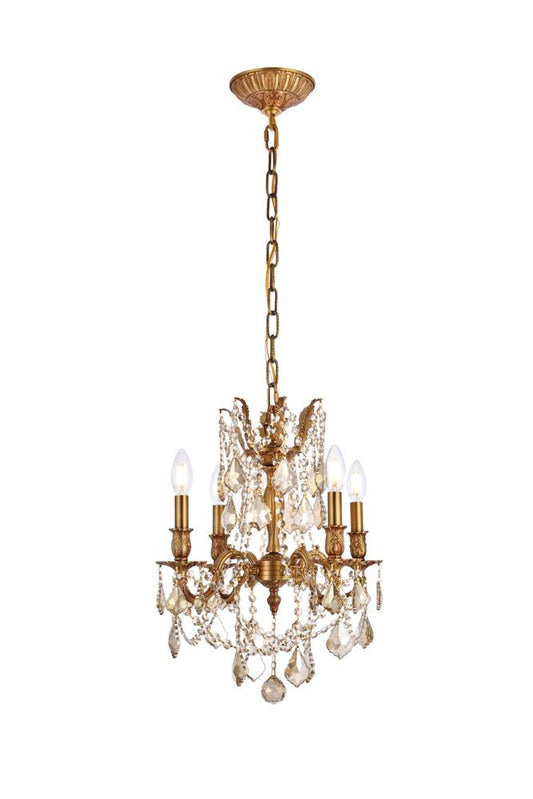 Elegant Furniture & Lighting - Rosalia 4 light French Gold Pendant Golden Teak (Smoky) Royal Cut Crystal - 9204D17FG-GT/RC veiw 1