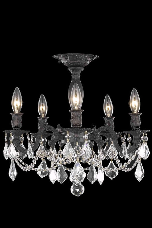 Elegant Furniture & Lighting - Rosalia 5 light Dark Bronze Flush Mount Clear Royal Cut Crystal - 9205F18DB/RC veiw 1