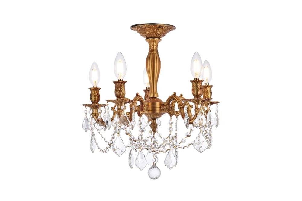 Elegant Furniture & Lighting - Rosalia 5 light French Gold Flush Mount Clear Royal Cut Crystal - 9205F18FG/RC veiw 1