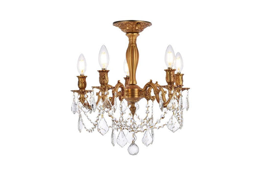 Elegant Furniture & Lighting - Rosalia 5 light French Gold Flush Mount Clear Royal Cut Crystal - 9205F18FG/RC veiw 1