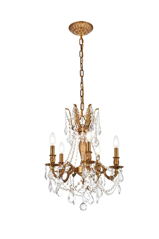Elegant Furniture & Lighting - Rosalia 5 light French Gold Pendant Clear Royal Cut Crystal - 9205D18FG/RC veiw 1