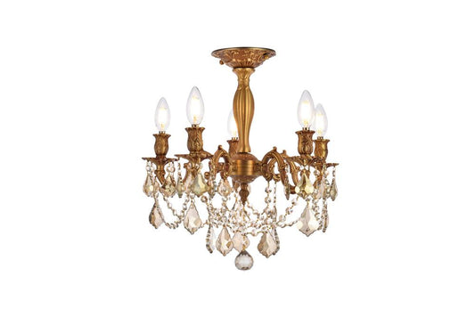 Elegant Furniture & Lighting - Rosalia 5 light French Gold Flush Mount Golden Teak (Smoky) Royal Cut Crystal - 9205F18FG-GT/RC veiw 1