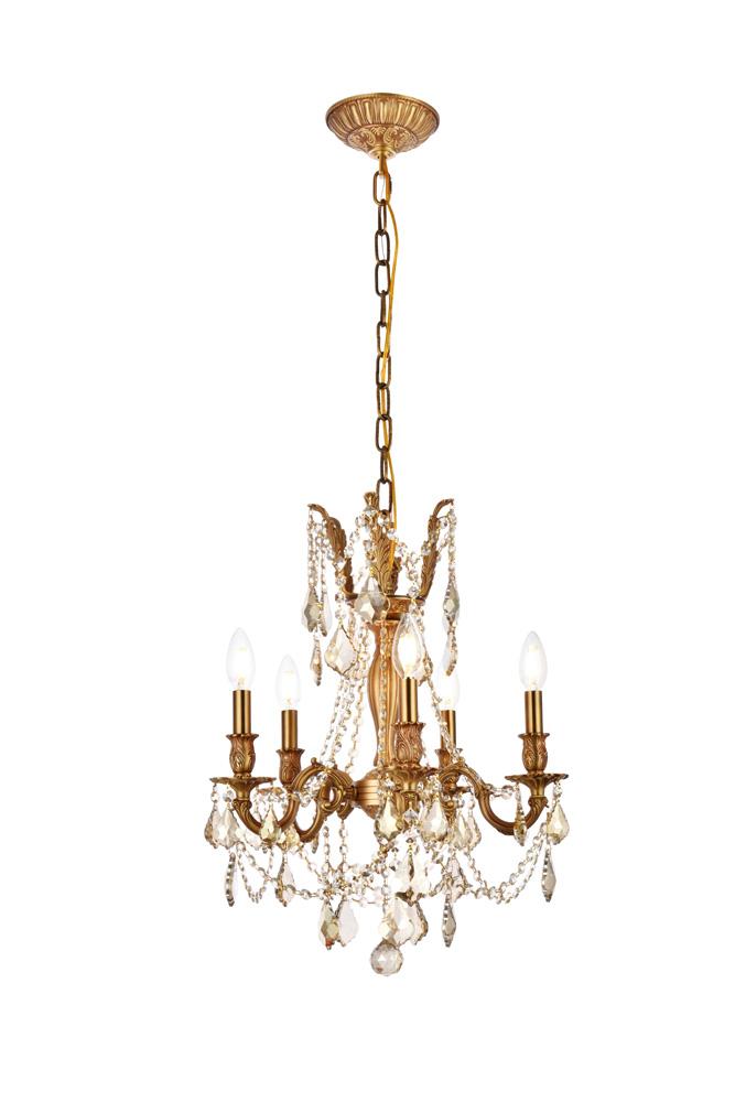 Elegant Furniture & Lighting - Rosalia 5 light French Gold Pendant Golden Teak (Smoky) Royal Cut Crystal - 9205D18FG-GT/RC veiw 1