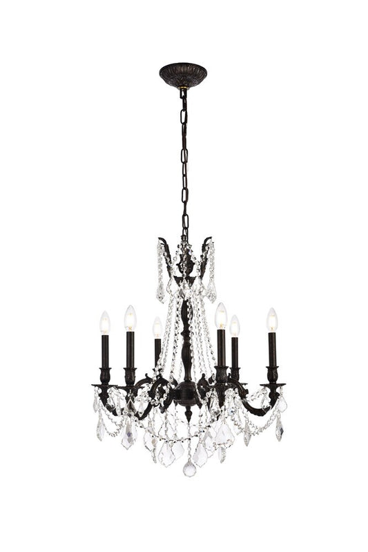 Elegant Furniture & Lighting - Rosalia 6 light Dark Bronze Chandelier Golden Teak (Smoky) Royal Cut Crystal - 9206D23DB-GT/RC veiw 1