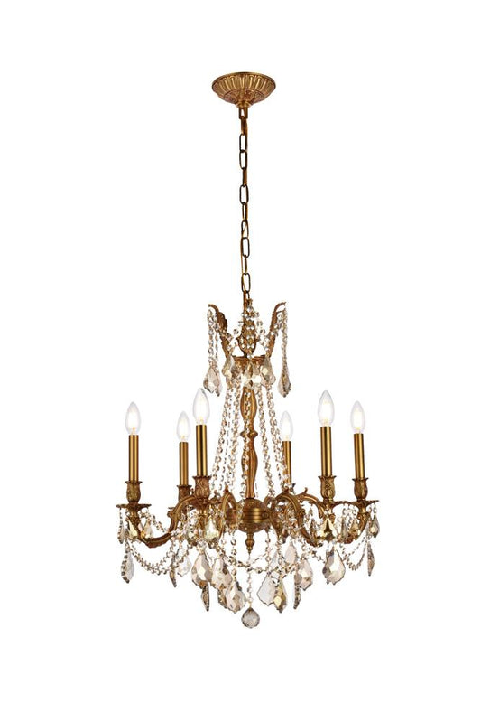 Elegant Furniture & Lighting - Rosalia 6 light French Gold Chandelier Golden Teak (Smoky) Royal Cut Crystal - 9206D23FG-GT/RC veiw 1