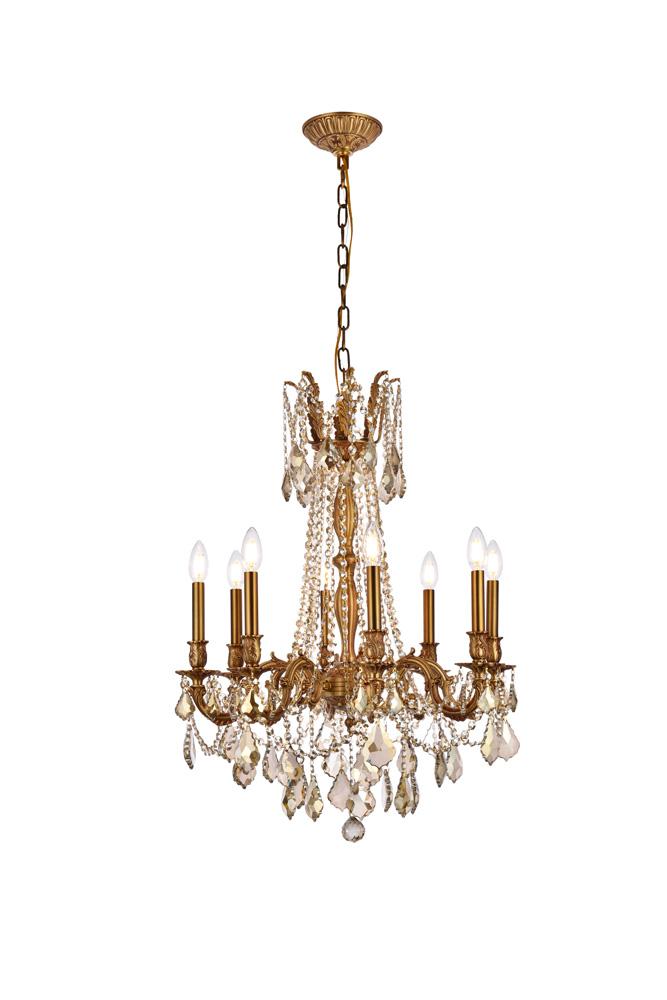 Elegant Furniture & Lighting - Rosalia 8 light French Gold Chandelier Golden Teak (Smoky) Royal Cut Crystal - 9208D24FG-GT/RC veiw 1