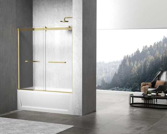 Elegant Furniture & Lighting - Ross Frameless tub door 60 x 60 Brushed Gold - TD222-6060BGD veiw 2