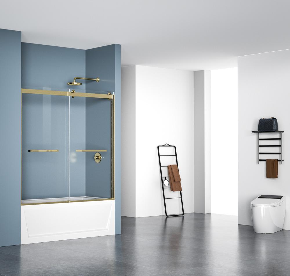 Elegant Furniture & Lighting - Ross Frameless tub door 60 x 60 Brushed Gold - TD222-6060BGD veiw 4