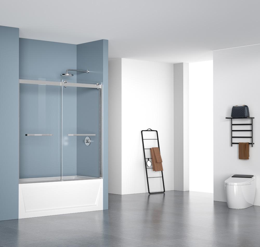 Elegant Furniture & Lighting - Ross Frameless tub door 60 x 60 Brushed Nickel - TD222-6060BNK veiw 4