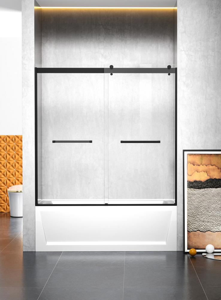 Elegant Furniture & Lighting - Ross Frameless tub door 60 x 60 Matte Black - TD222-6060MBK veiw 1