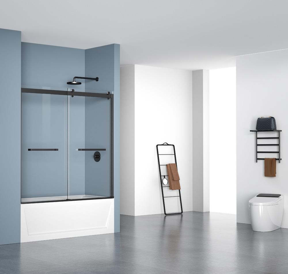 Elegant Furniture & Lighting - Ross Frameless tub door 60 x 60 Matte Black - TD222-6060MBK veiw 3