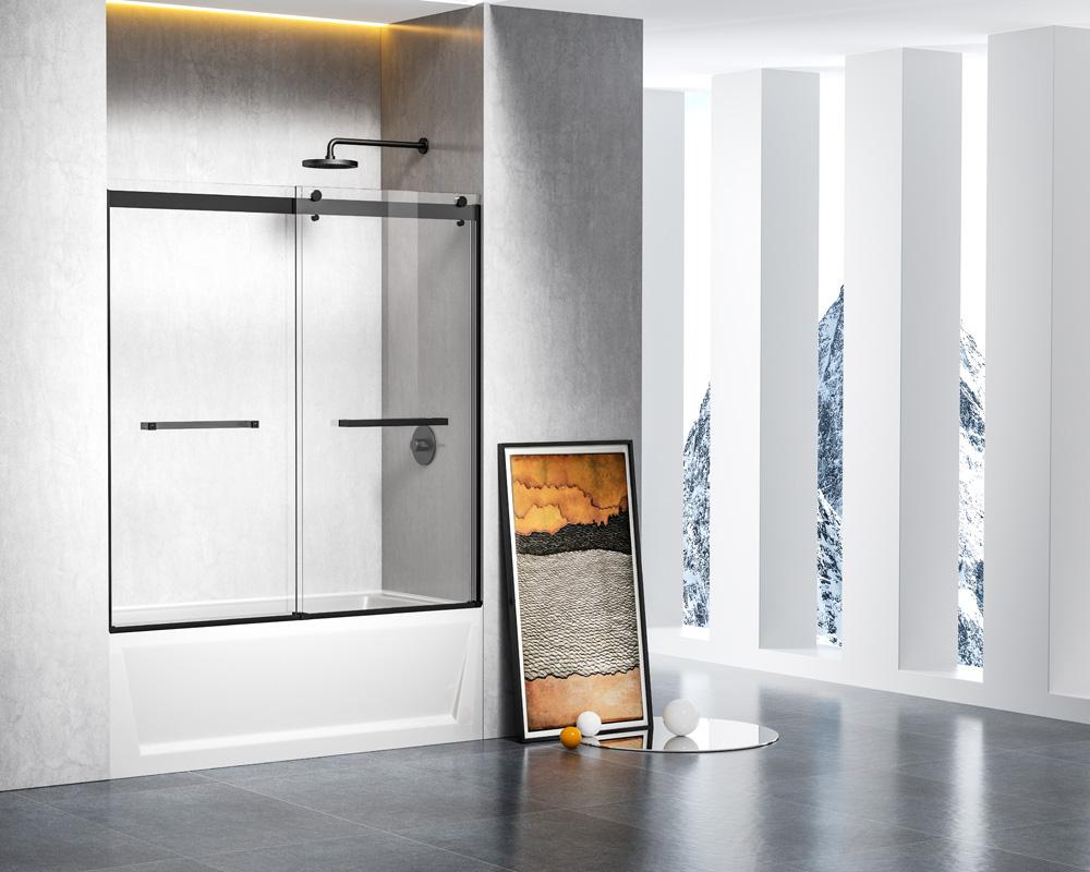 Elegant Furniture & Lighting - Ross Frameless tub door 60 x 60 Matte Black - TD222-6060MBK veiw 4