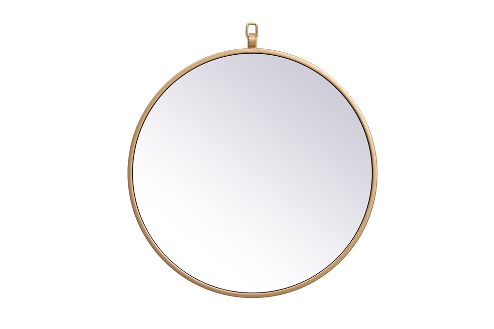 Elegant Furniture & Lighting - Rowan Metal frame round mirror with decorative hook 18 inch in Brass - MR4718BR veiw 1