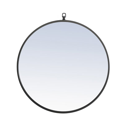 Elegant Furniture & Lighting - Rowan Metal frame Round Mirror with decorative hook 24 inch Black finish - MR4051BK view 1