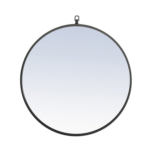 Elegant Furniture & Lighting - Rowan Metal frame Round Mirror with decorative hook 24 inch Black finish - MR4051BK view 1