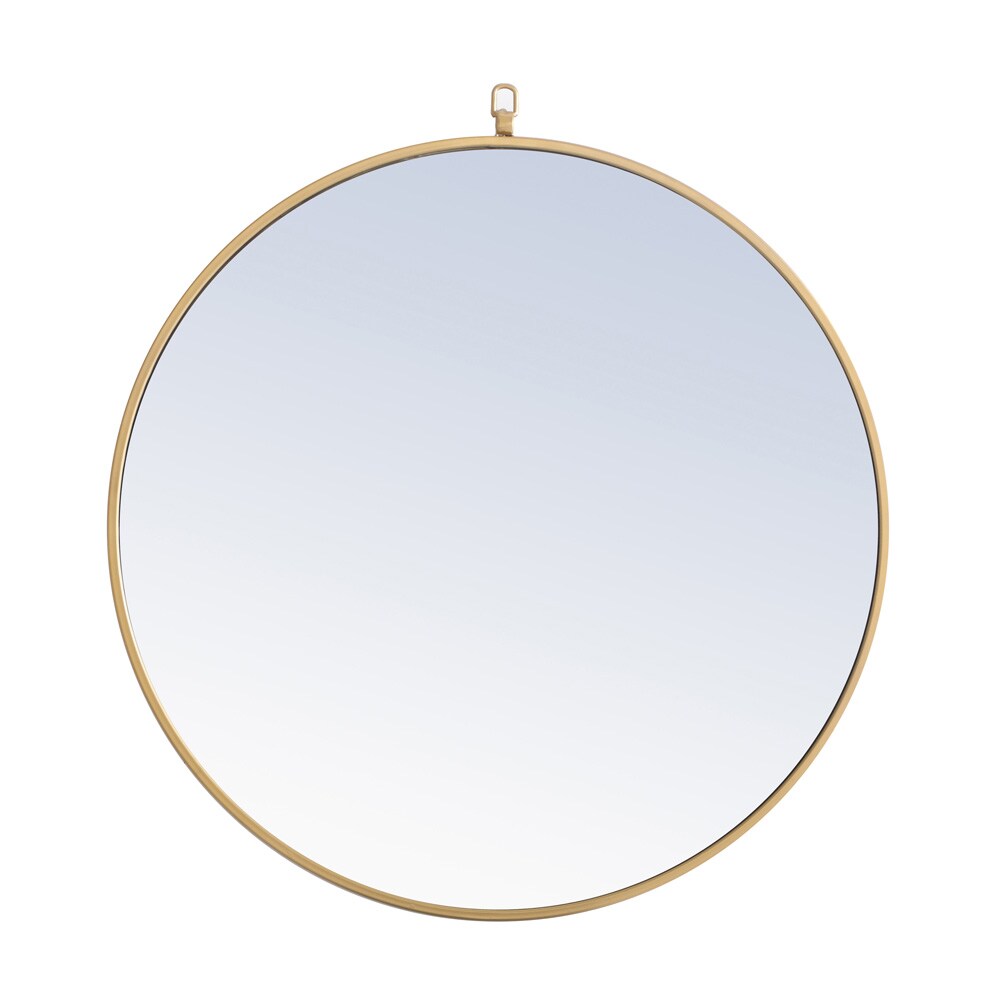 Elegant Furniture & Lighting - Rowan Metal frame Round Mirror with decorative hook 28 inch Brass finish - MR4055BR veiw 1