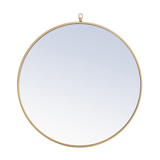 Elegant Furniture & Lighting - Rowan Metal frame Round Mirror with decorative hook 28 inch Brass finish - MR4055BR veiw 1